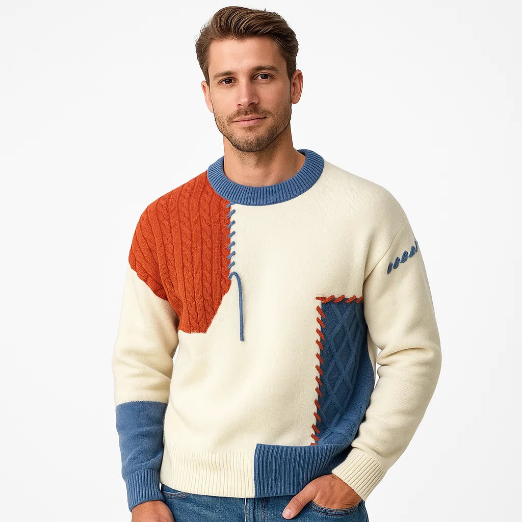 Men_Patchwork_Sweater_Orange_Modern_Knit_Casual_Fit_Arc&Loom