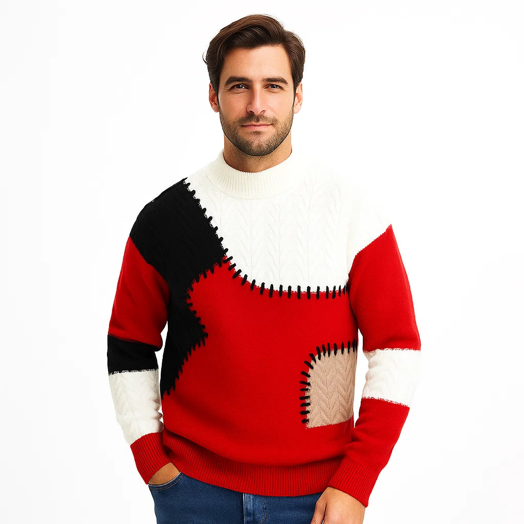 Men_Urban_Sweater_Red_Patchwork_Knit_Loose_Fit_Arc&Loom