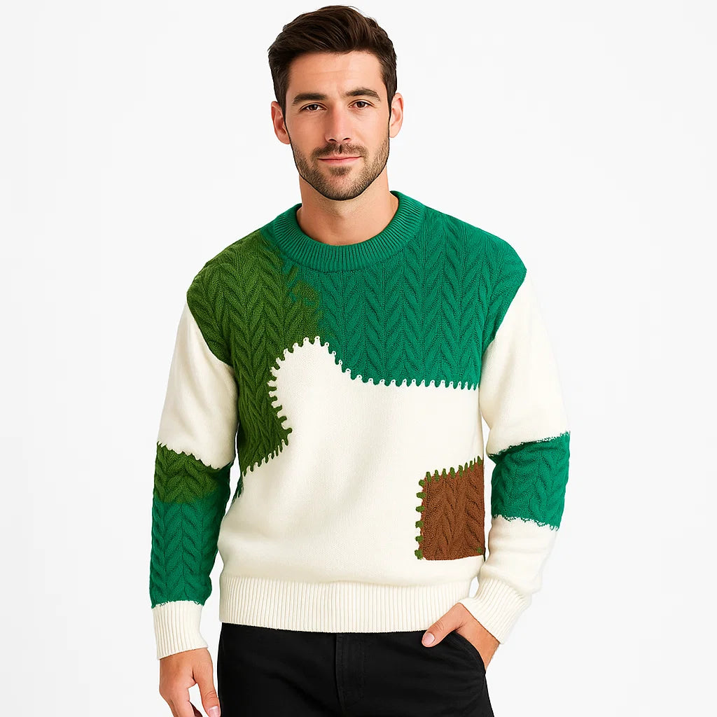 Men_Urban_Sweater_Green_Patchwork_Knit_Loose_Fit_Arc&Loom
