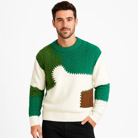 Men_Urban_Sweater_Green_Patchwork_Knit_Loose_Fit_Arc&Loom