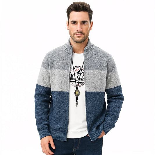 Men_Knit_Cardigan_Light_Blue_Full_Zip_Striped_Casual_Wear_Arc&Loom