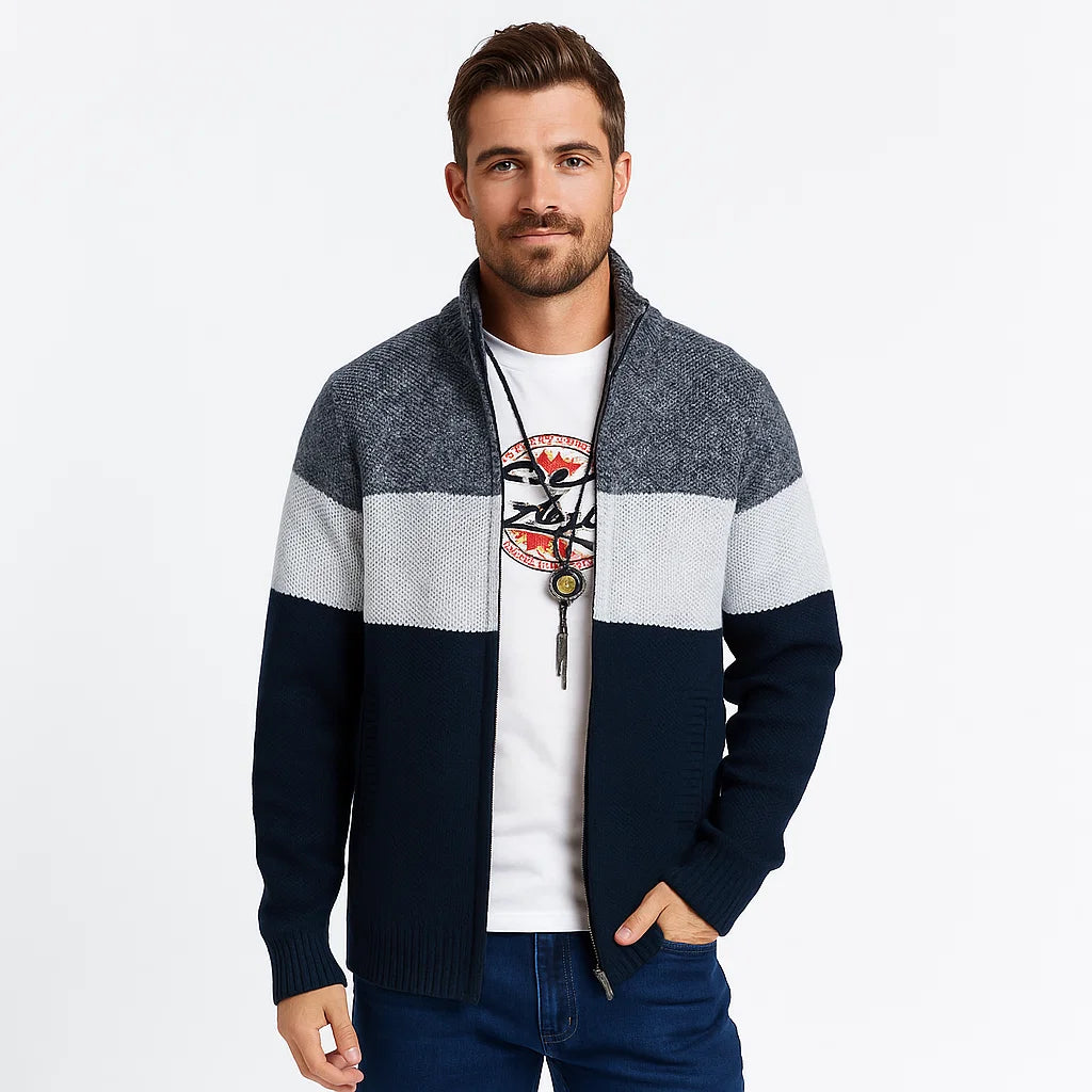 Men_Knit_Cardigan_Dark_Blue_Full_Zip_Striped_Casual_Wear_Arc&Loom