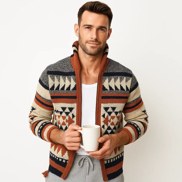 Men_Jacquard_Knit_Cardigan-Red_Soft_Relaxed_Fit_Zip_Up_Arc&Loom