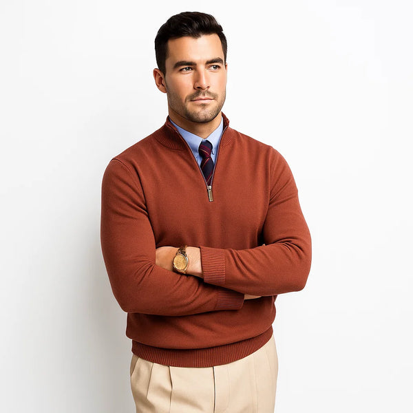 Men_Zip_Up_Sweater_Brown_Merino_Knit_Casual_Fit_Arc&Loom