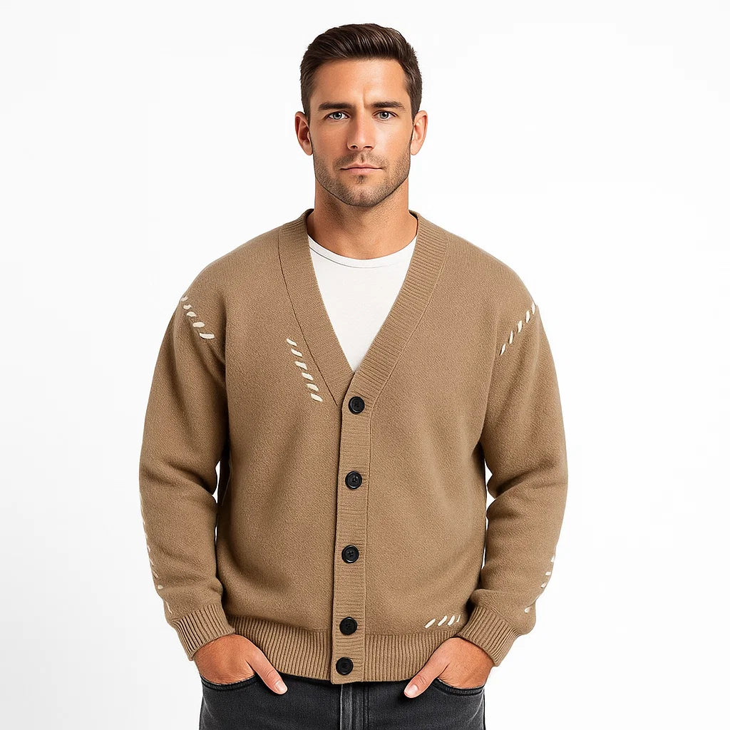 Men_V_Neck_Cardigan_Khaki_Knit_wear_Classic_Casual_Fit_Arc&Loom