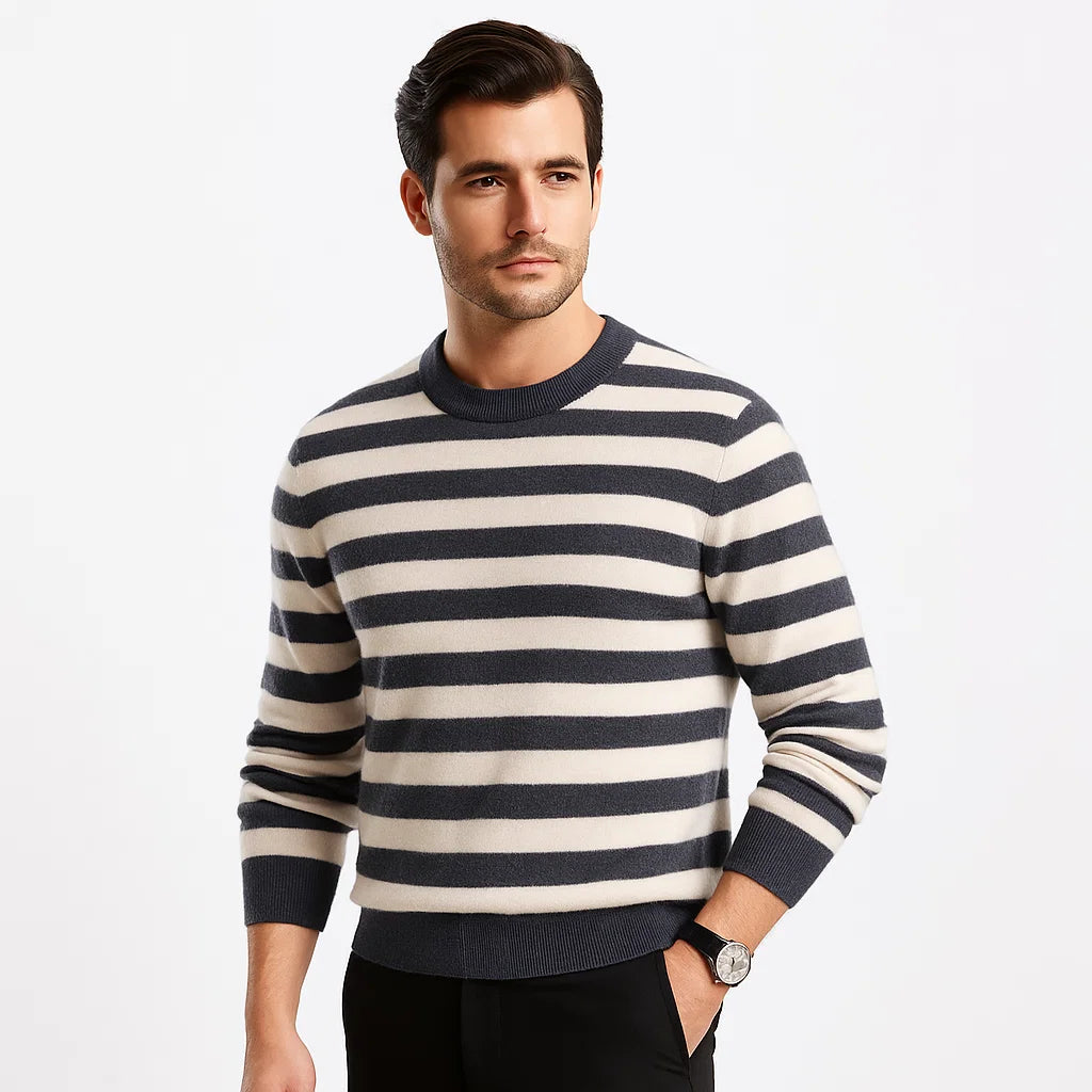 Men_Wool_Sweater_Dark_Gray_Crewneck_Striped_Knit_Style_Arc&Loom
