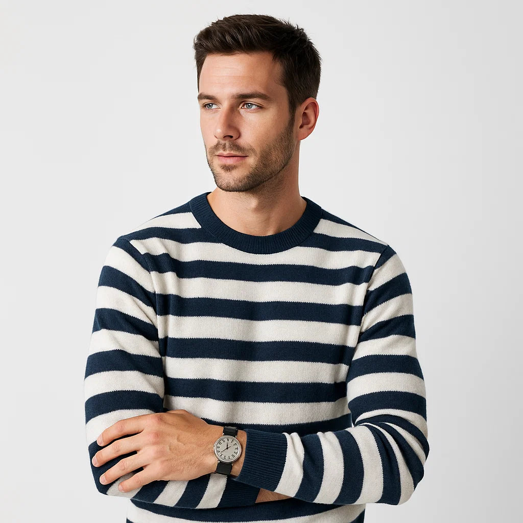 Men_Wool_Sweater_Orange_Navy_Blue_Crewneck_Striped_Knit_Style_Arc&Loom