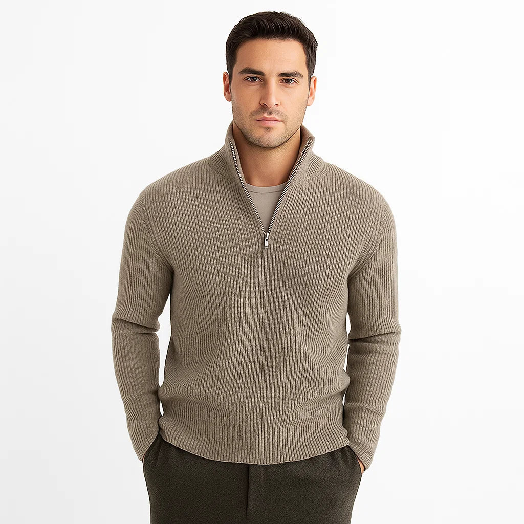 Men_Quarter_Zip_Sweater_Khaki_Long_Sleeve_Casual_Fit_Arc&Loom