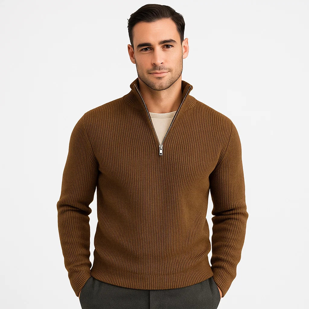 Men_Quarter_Zip_Sweater_Brown_Long_Sleeve_Casual_Fit_Arc&Loom