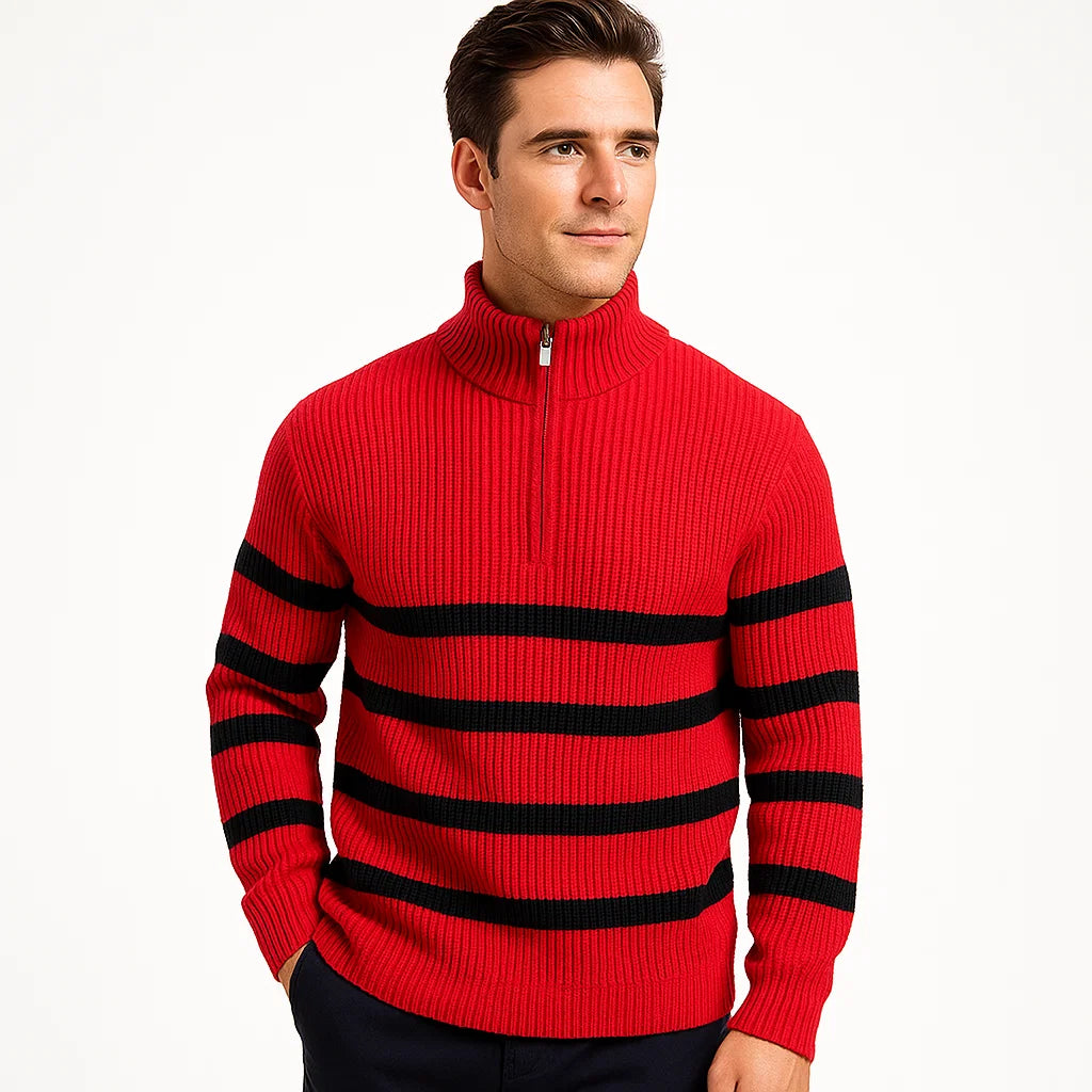 Men_Casual_Zip_Sweater_Red_Striped_Knit_Winter_Wear_Arc&Loom