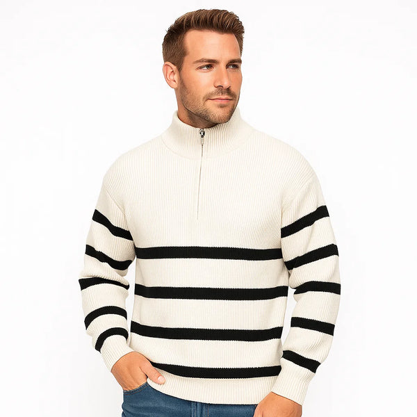 Men_Casual_Zip_Sweater_White_Striped_Knit_Winter_Wear_Arc&Loom